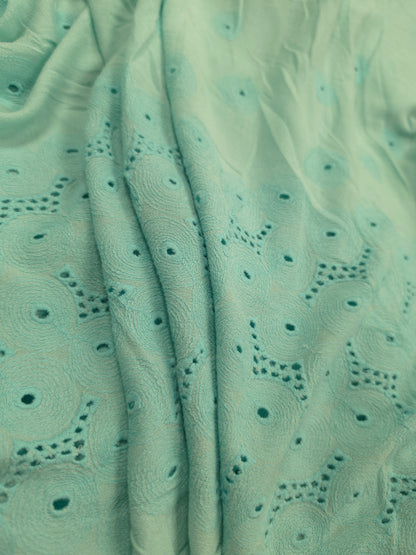 Mint Green Moss Rayon Chicken Embroidered Border Fabric – 60 Inch Wide