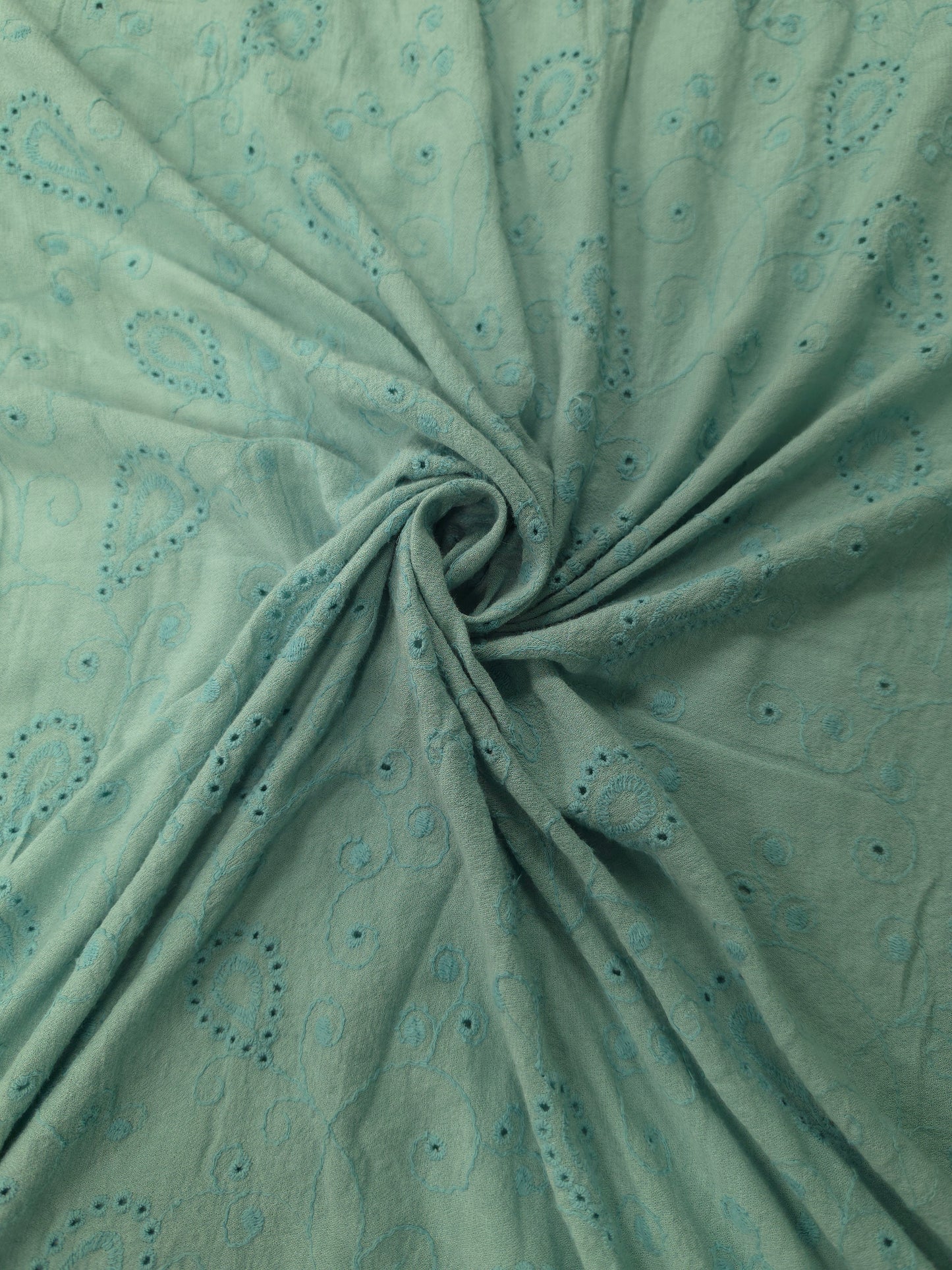 Sky Blue Modal Rayon Embroidered Over All Schiffli Fabric