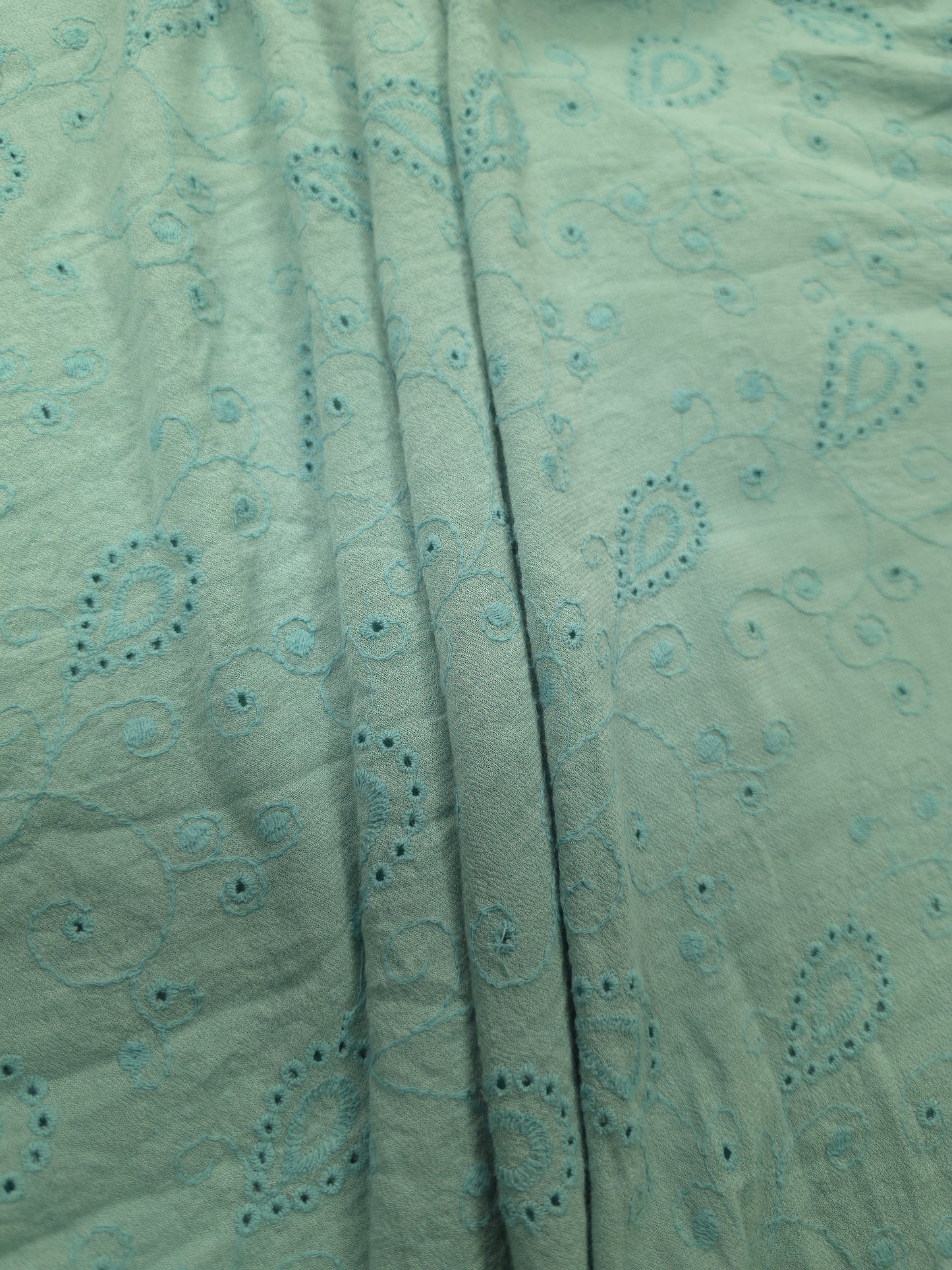 Sky Blue Modal Rayon Embroidered Over All Schiffli Fabric