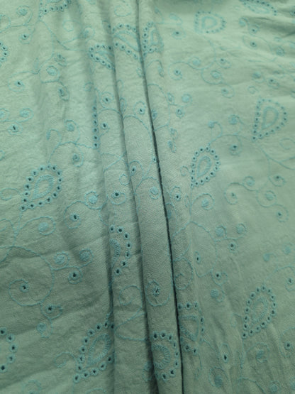 Sky Blue Modal Rayon Embroidered Over All Schiffli Fabric