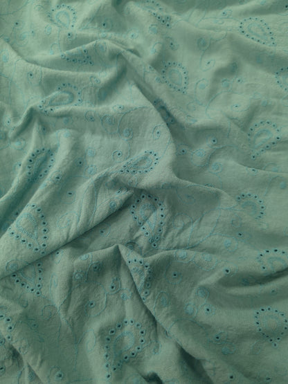 Sky Blue Modal Rayon Embroidered Over All Schiffli Fabric