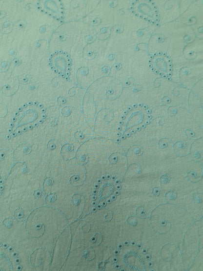 Sky Blue Modal Rayon Embroidered Over All Schiffli Fabric