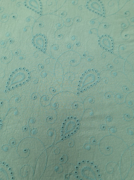 Sky Blue Modal Rayon Embroidered Over All Schiffli Fabric