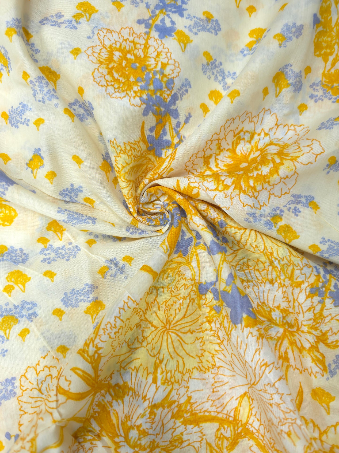 Mustard Blue Floral Garden Cotton Suit Set