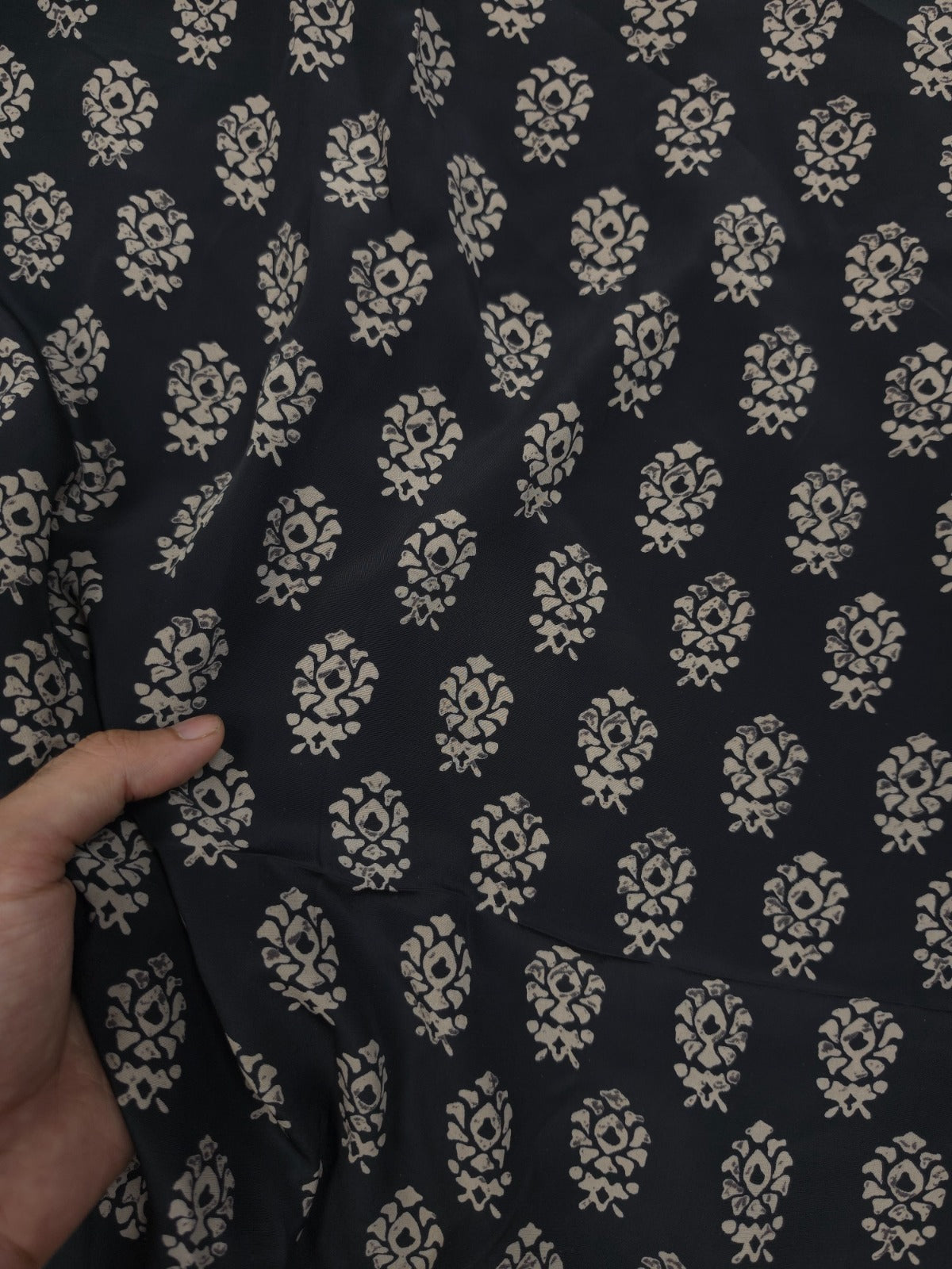 Premium Black Ivory Ethnic Buti Print Crepe Fabric 60 Inch Width