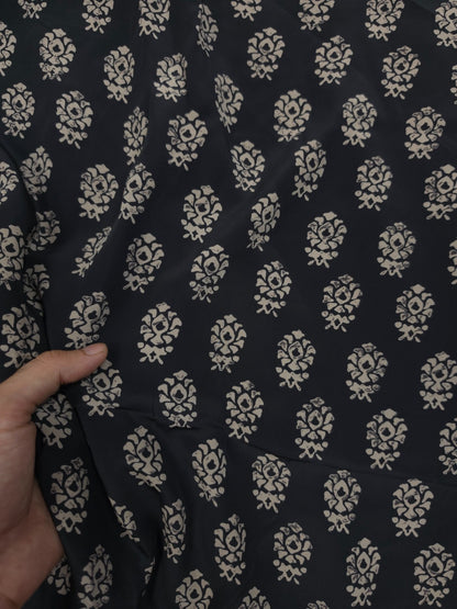 Premium Black Ivory Ethnic Buti Print Crepe Fabric 60 Inch Width