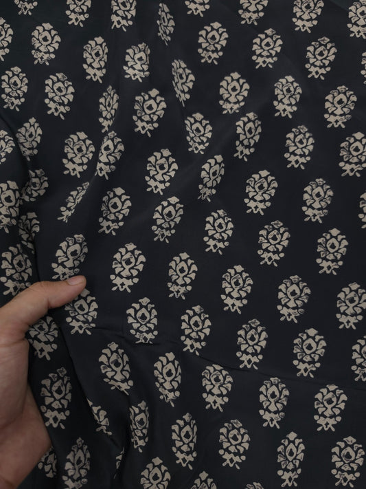 Premium Black Ivory Ethnic Buti Print Crepe Fabric 60 Inch Width