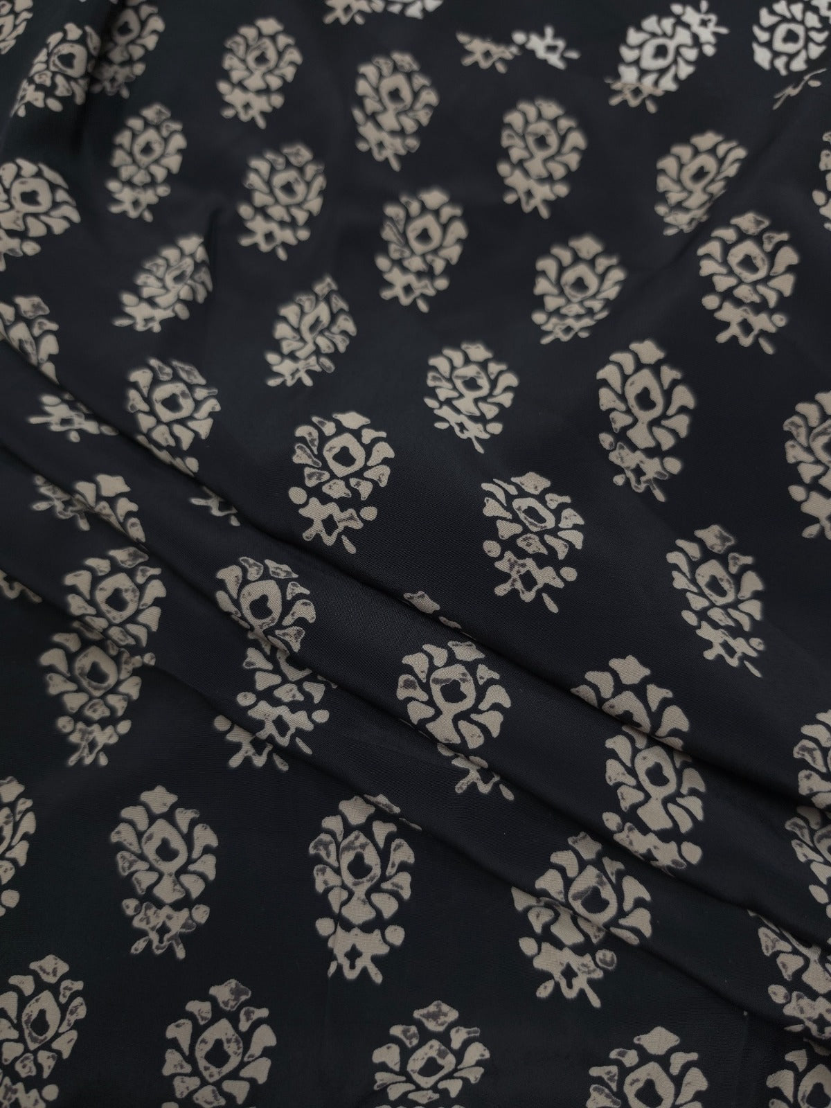 Premium Black Ivory Ethnic Buti Print Crepe Fabric 60 Inch Width