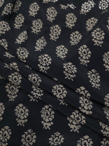 Premium Black Ivory Ethnic Buti Print Crepe Fabric 60 Inch Width