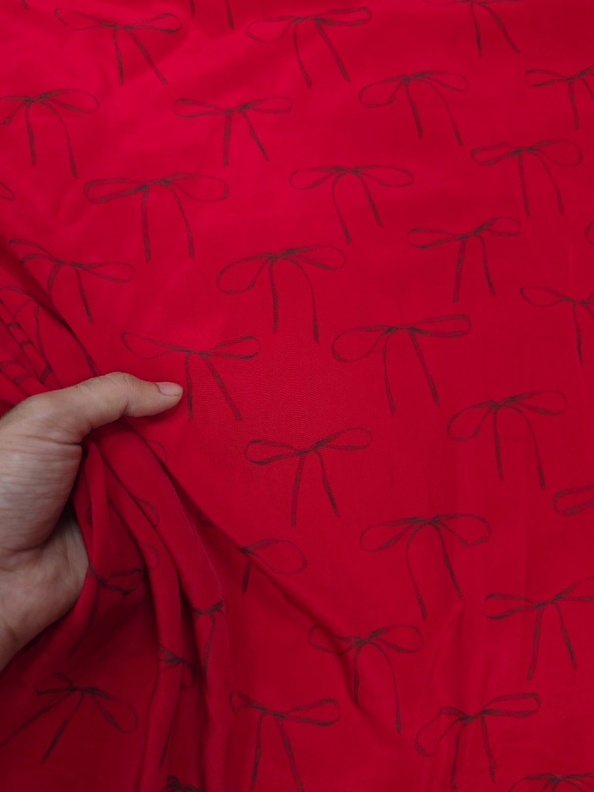 Designer Red Bow Print Crepe Fabric 60 Inch Wide