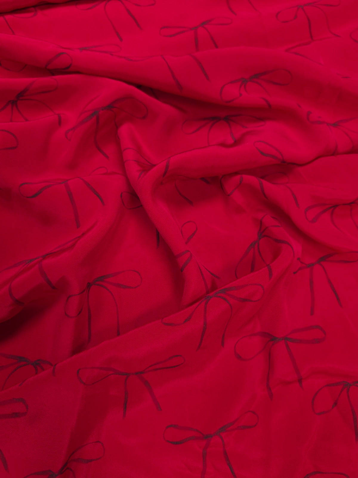 Designer Red Bow Print Crepe Fabric 60 Inch Wide