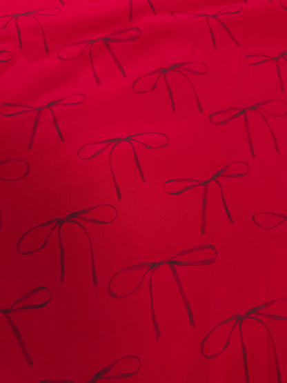 Designer Red Bow Print Crepe Fabric 60 Inch Wide