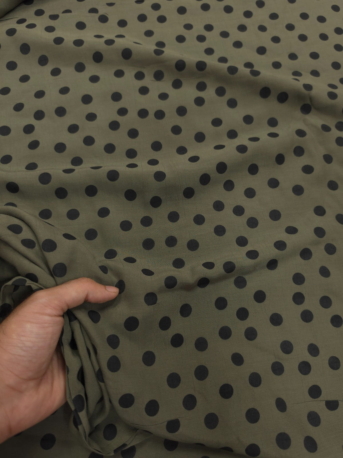 Olive Green Polka Dot Crepe Fabric 60 Inch Width