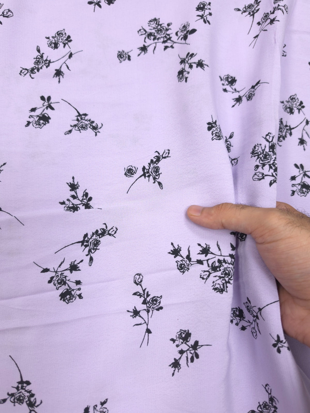 Lavender Floral Pure Crepe Fabric