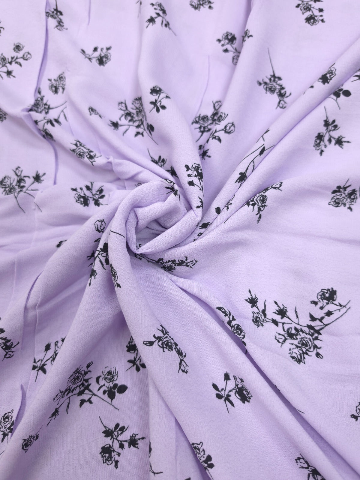 Lavender Floral Pure Crepe Fabric