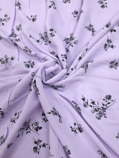 Lavender Floral Pure Crepe Fabric