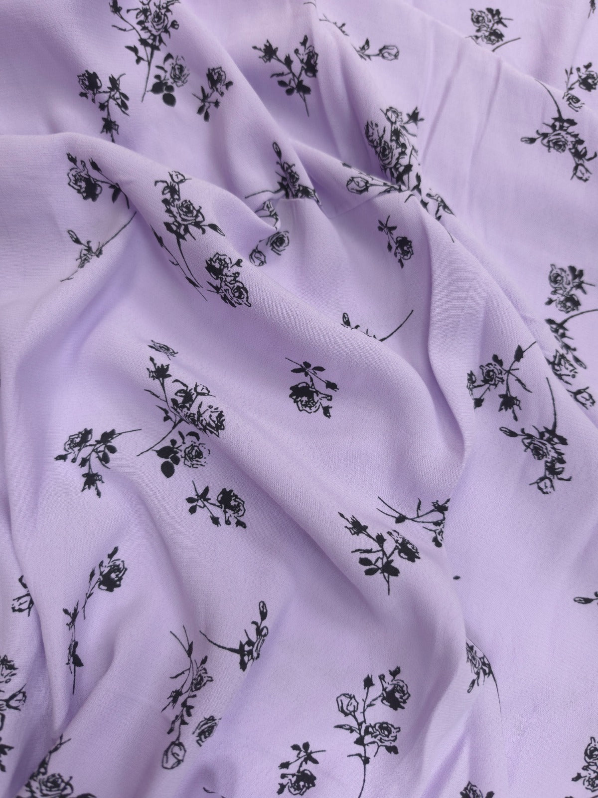 Lavender Floral Pure Crepe Fabric