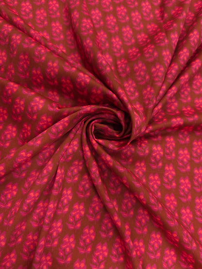 Designer Pink Floral Modal Rayon Satin Fabric 44 Inch Wide