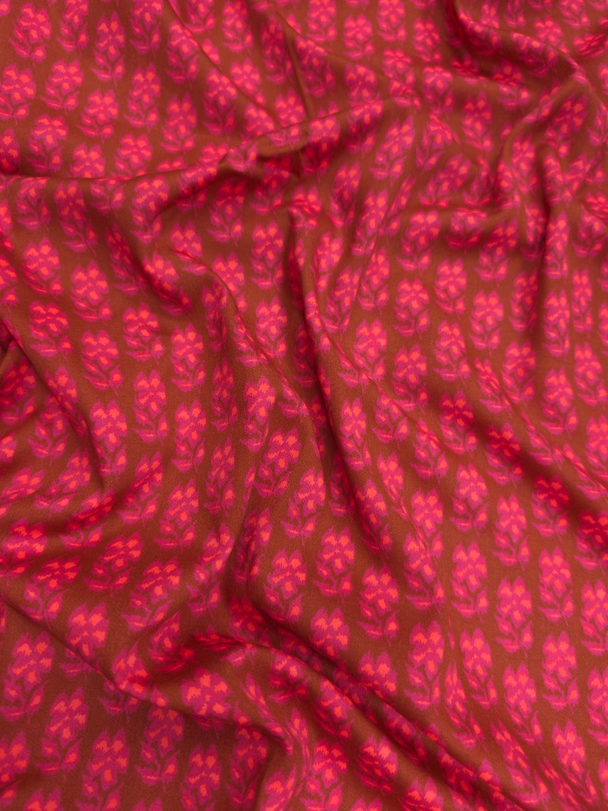 Designer Pink Floral Modal Rayon Satin Fabric 44 Inch Wide