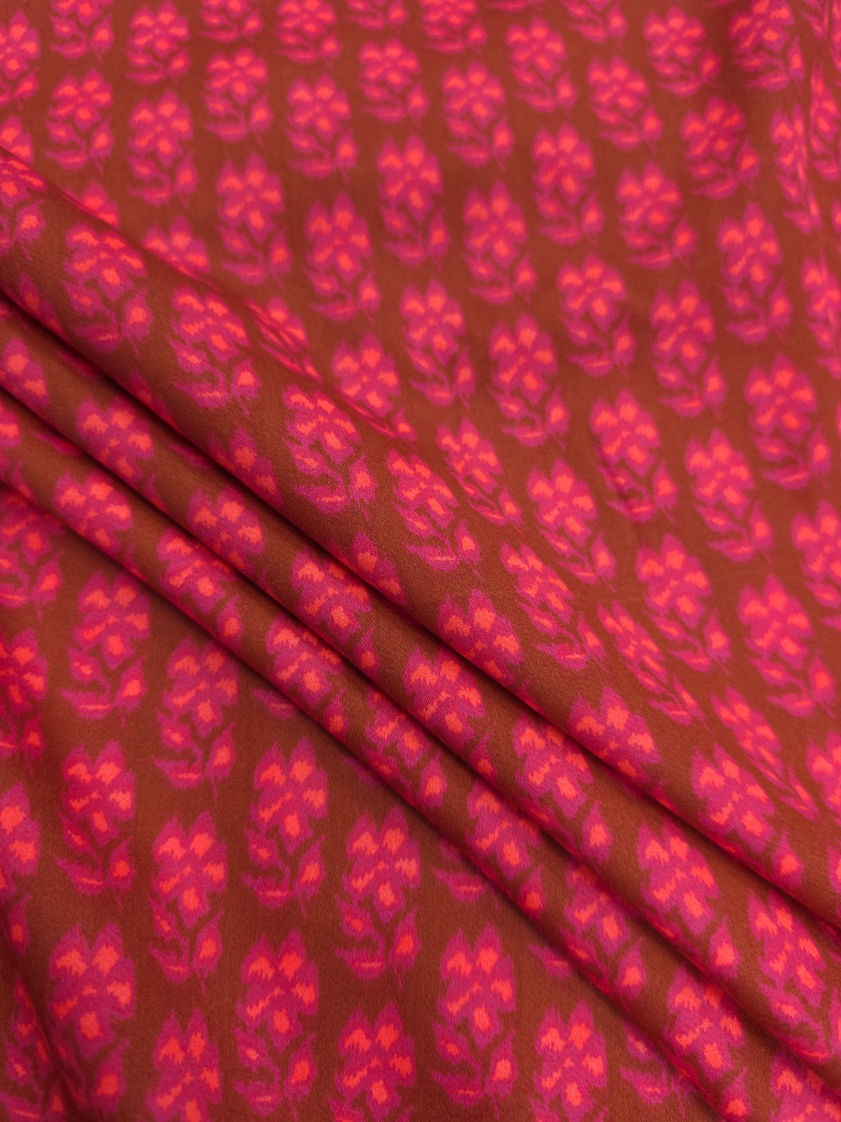 Designer Pink Floral Modal Rayon Satin Fabric 44 Inch Wide