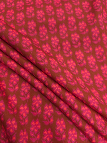 Designer Pink Floral Modal Rayon Satin Fabric 44 Inch Wide