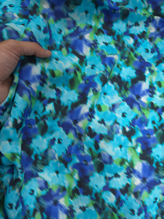 Blue Floral Printed Modal Rayon Satin Fabric 60 Inch Width