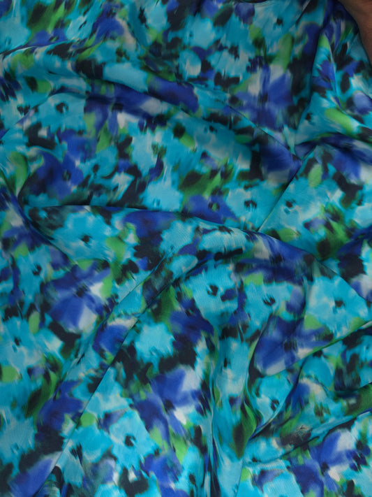 Blue Floral Printed Modal Rayon Satin Fabric 60 Inch Width