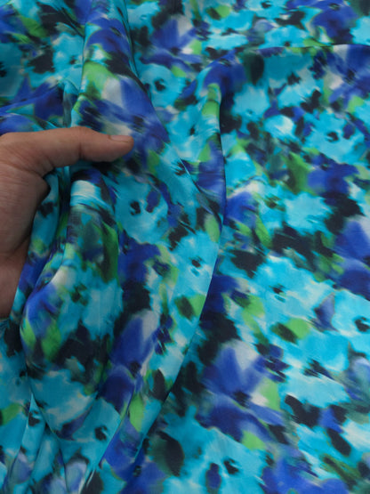 Blue Floral Printed Modal Rayon Satin Fabric 60 Inch Width