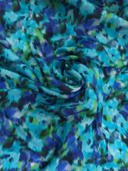 Blue Floral Printed Modal Rayon Satin Fabric 60 Inch Width
