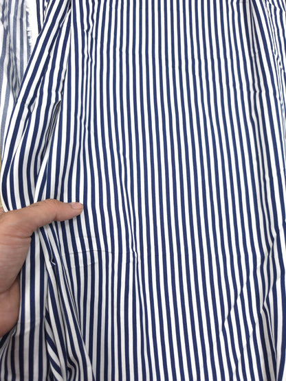 Premium Navy Blue Stripe Printed Modal Rayon Satin Fabric 60 Inch Width