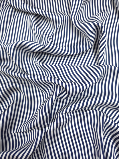 Premium Navy Blue Stripe Printed Modal Rayon Satin Fabric 60 Inch Width