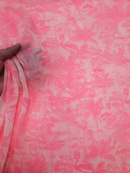 Premium Flamingo Tropical Printed Chiffon Dupatta 2.5 Meter | Soft Designer Dupatta
