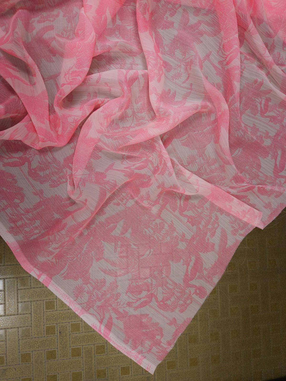 Premium Flamingo Tropical Printed Chiffon Dupatta 2.5 Meter | Soft Designer Dupatta