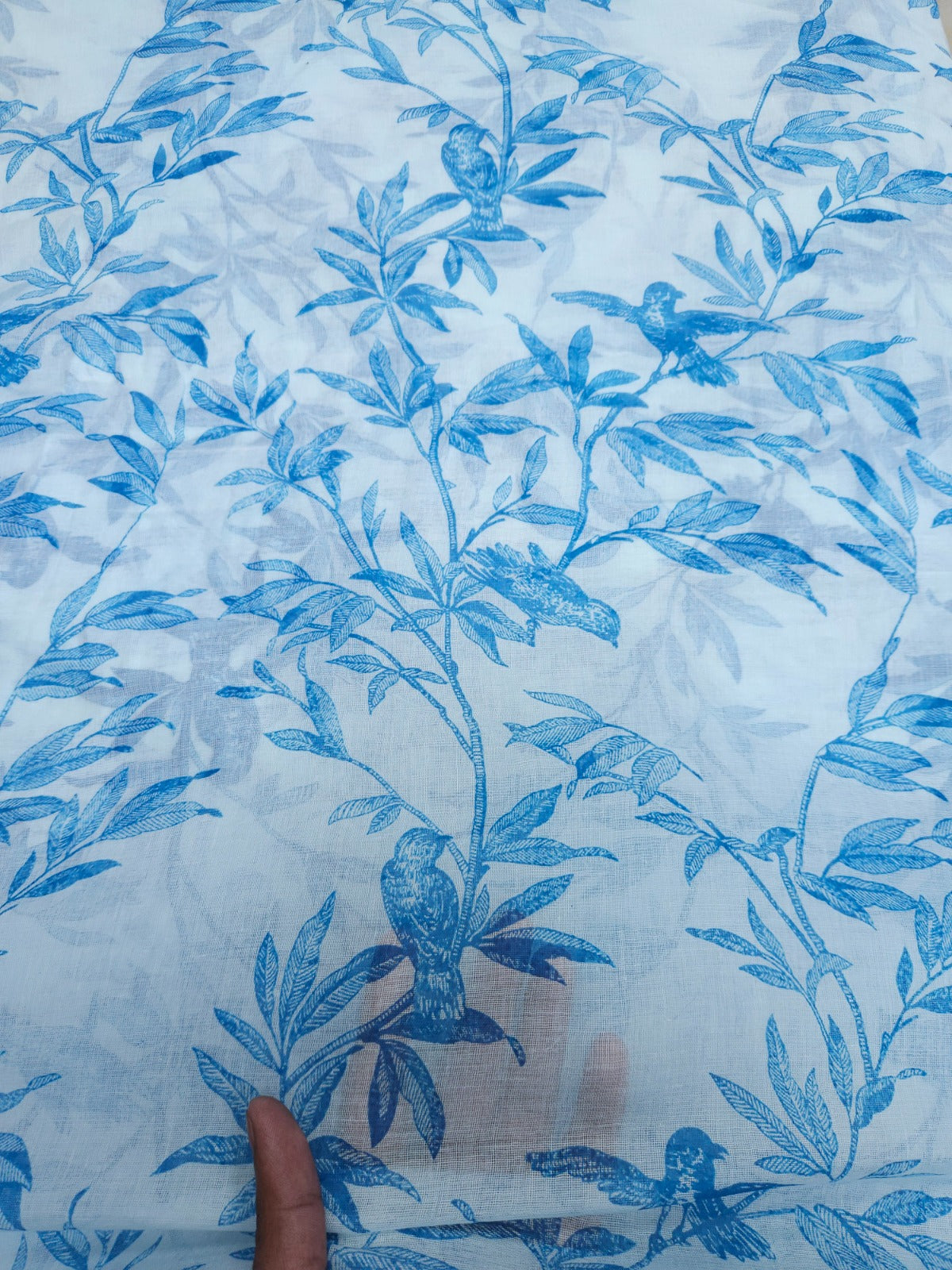 Premium Blue Bird Printed Cotton Mul Dupatta 2.5 Meter | Soft Designer Cotton Dupatta