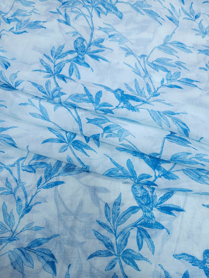 Premium Blue Bird Printed Cotton Mul Dupatta 2.5 Meter | Soft Designer Cotton Dupatta