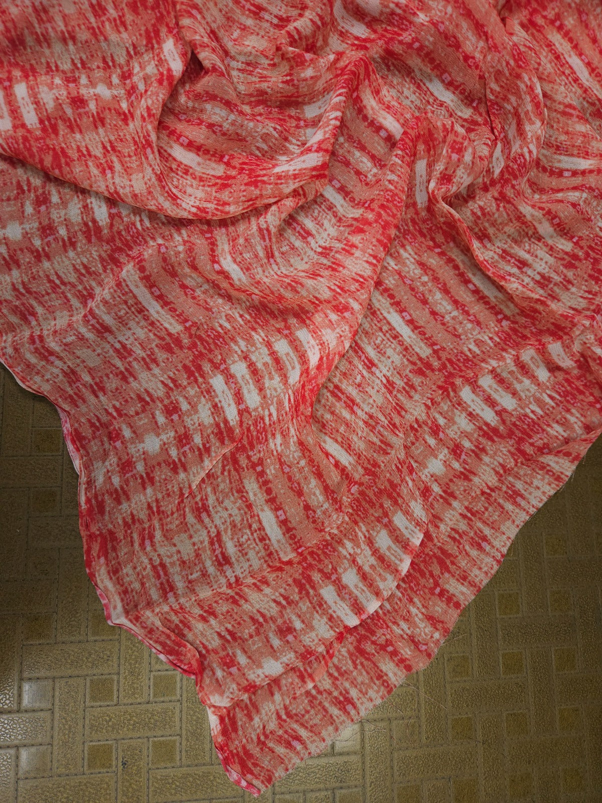 Coral Peach Textured Print Georgette Dupatta 2.5 Meter | Soft Designer Dupatta