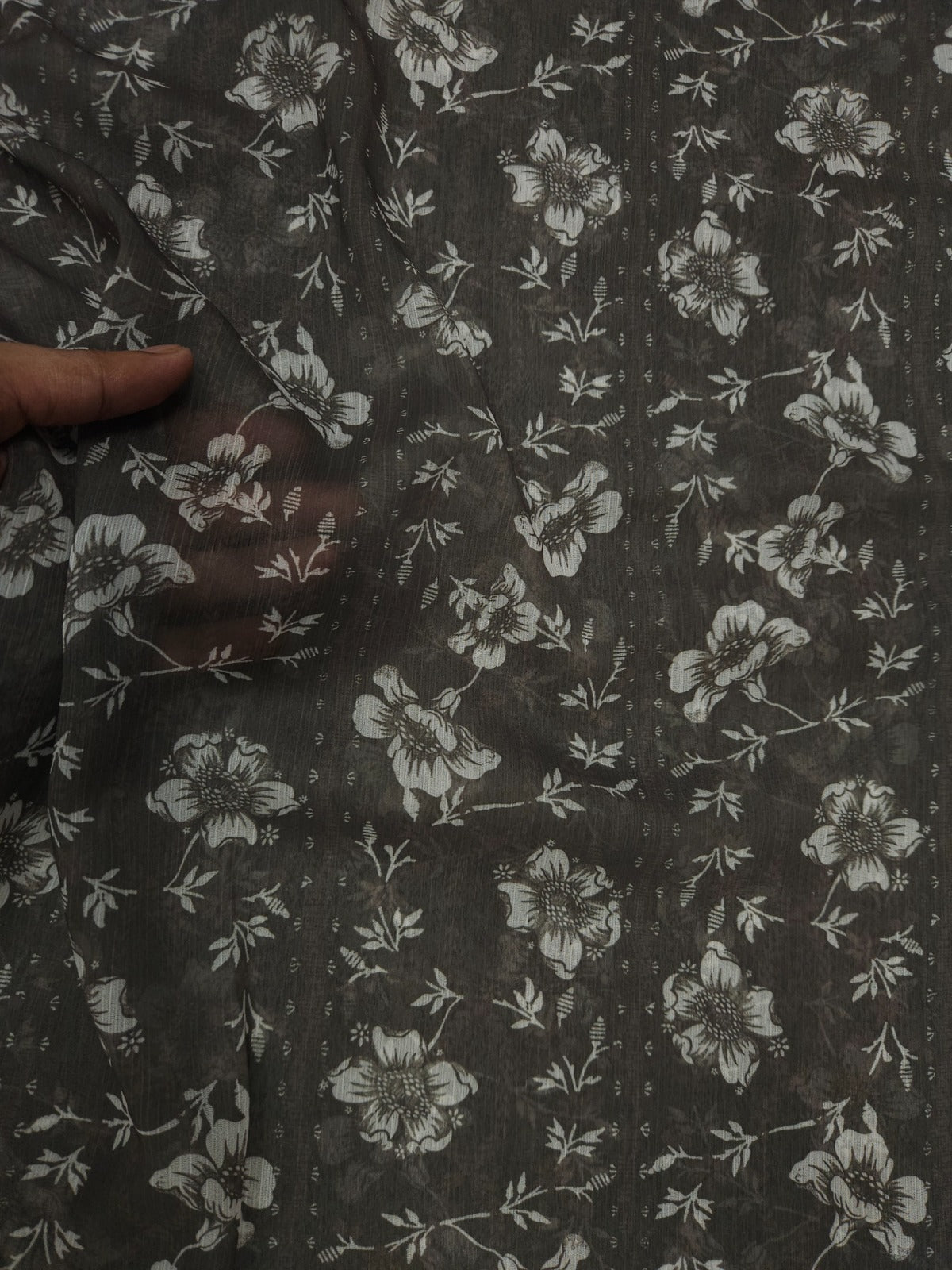 Designer Grey Floral Chiffon Dupatta 2.5 Mtr
