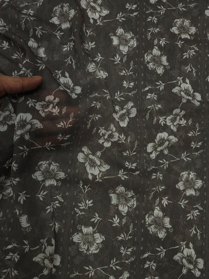 Designer Grey Floral Chiffon Dupatta 2.5 Mtr
