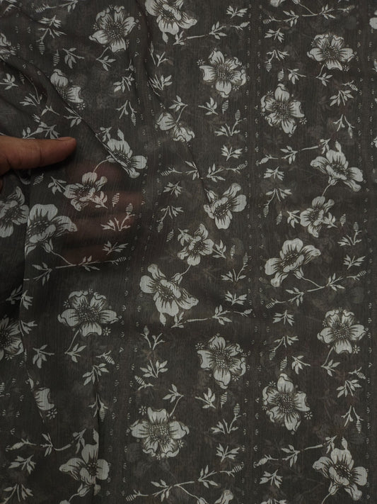 Designer Grey Floral Chiffon Dupatta 2.5 Mtr