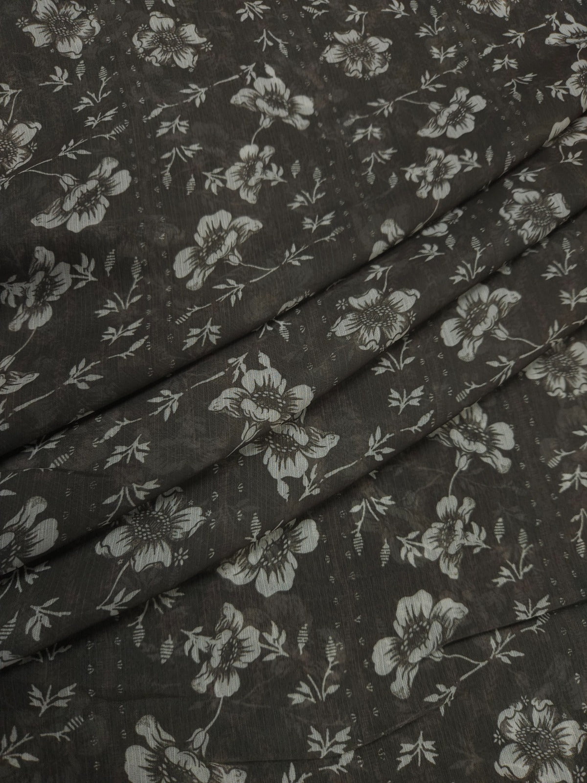 Designer Grey Floral Chiffon Dupatta 2.5 Mtr