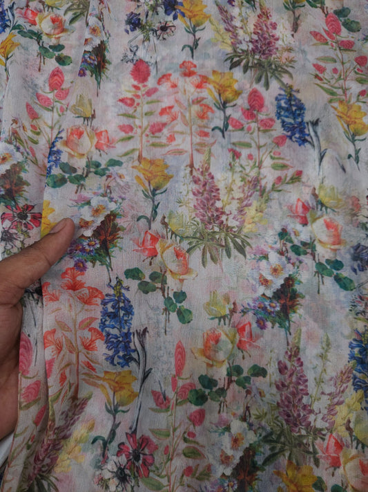 Vintage Garden Floral Printed Chiffon Dupatta