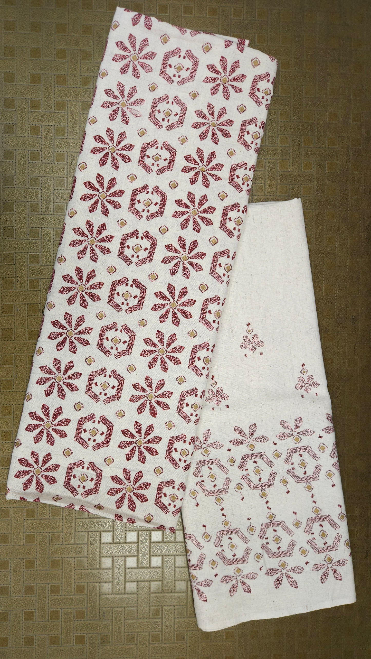 Deep Red Colored Cotton Linen Suit Set