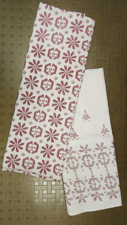 Deep Red Colored Cotton Linen Suit Set