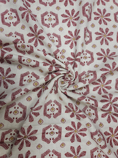 Deep Red Colored Cotton Linen Suit Set