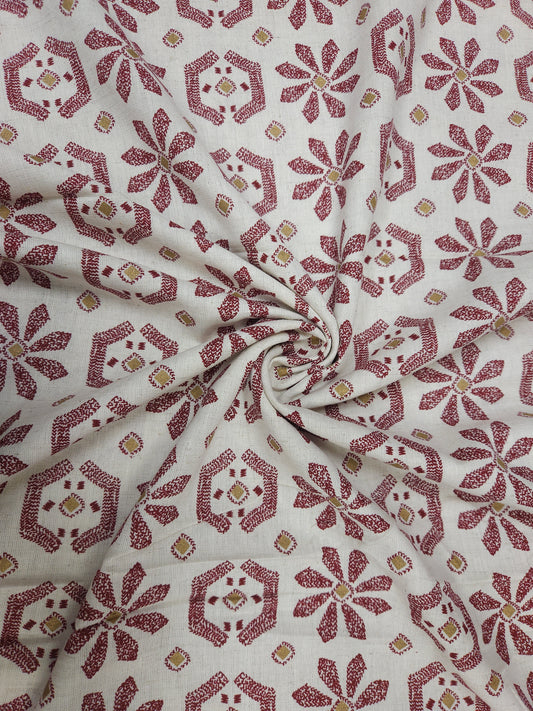 Deep Red Colored Cotton Linen Suit Set