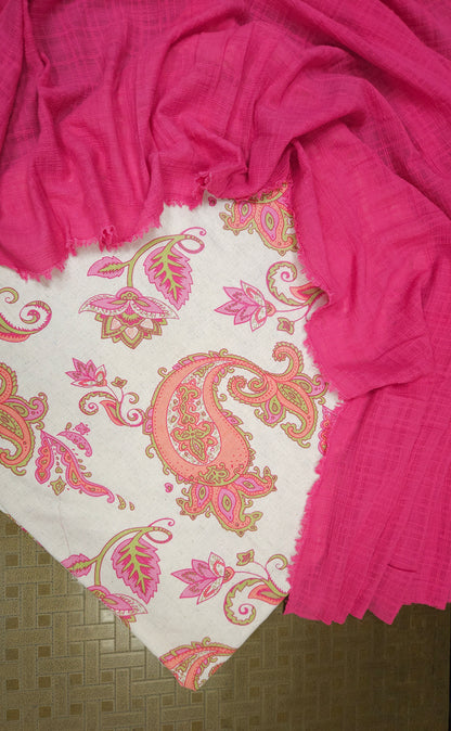 Multicolour Printed Cotton Linen Bottom Suit Set With Kota Check Dupatta