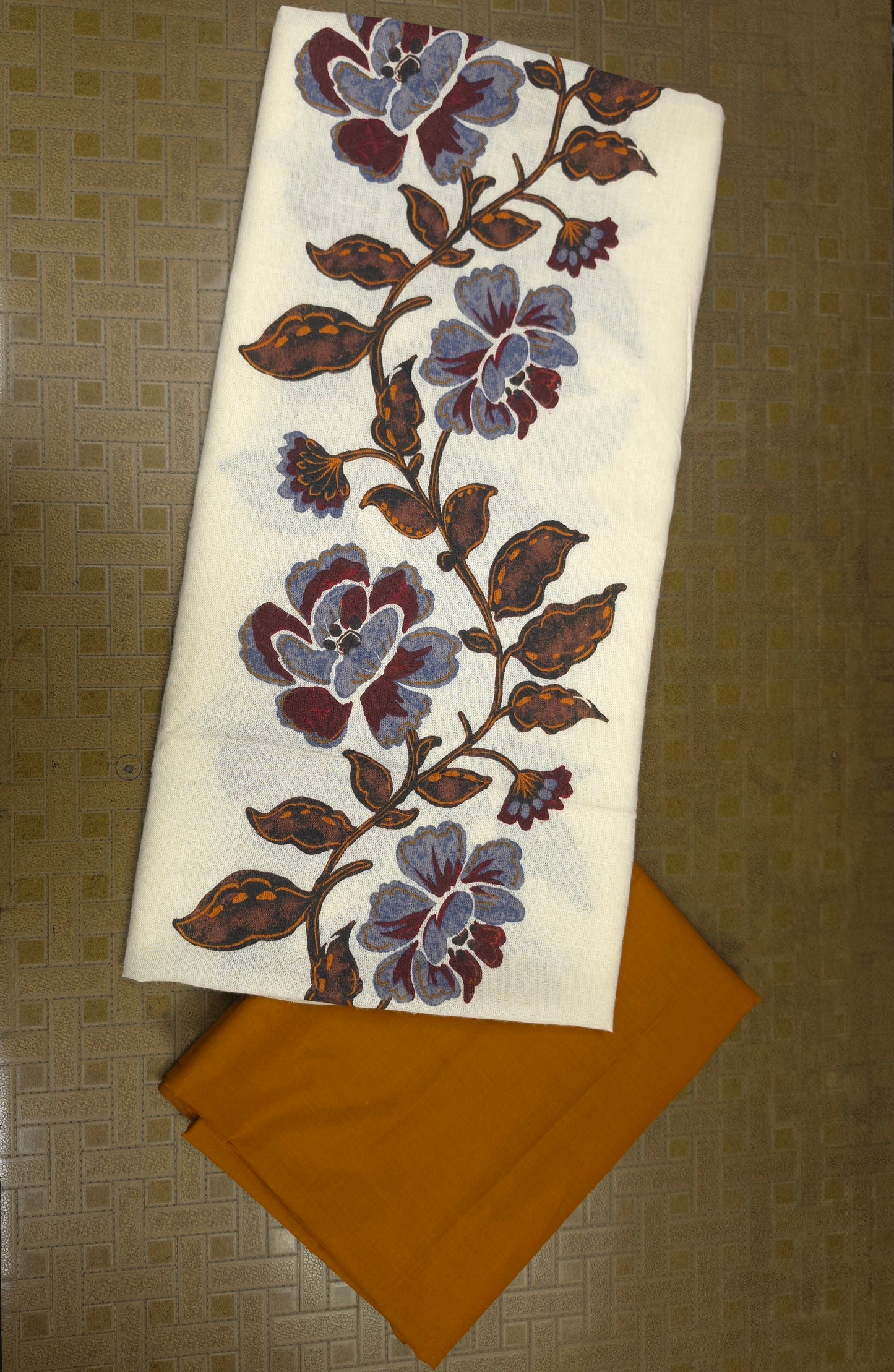 Botanical Floral Print Cotton Linen with Mustard Poplin Bottom Suit Set