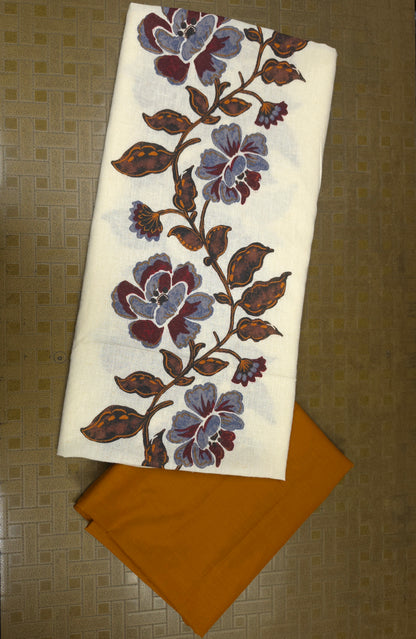 Botanical Floral Print Cotton Linen with Mustard Poplin Bottom Suit Set