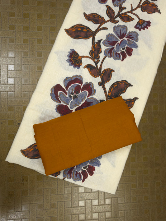 Botanical Floral Print Cotton Linen with Mustard Poplin Bottom Suit Set