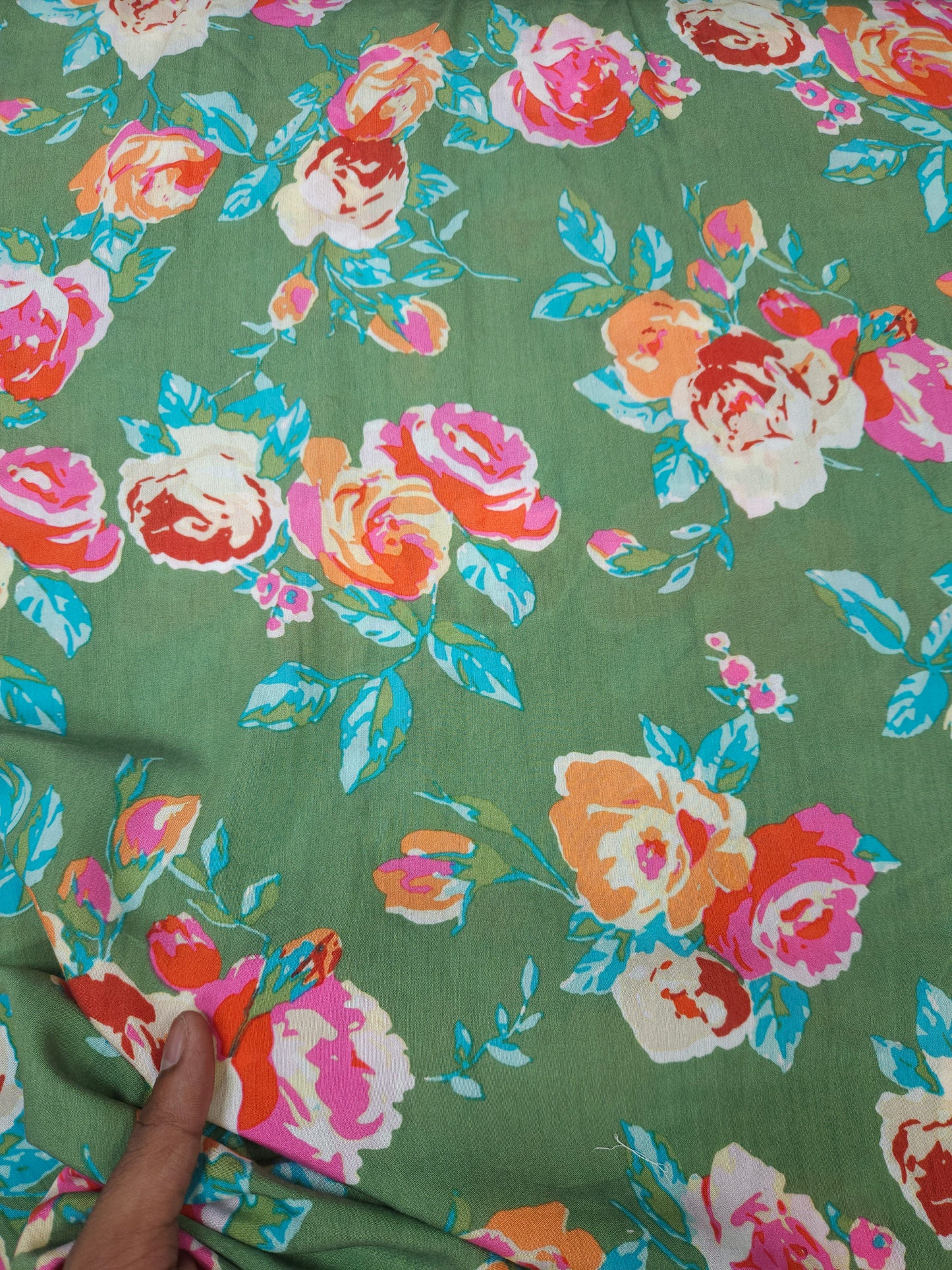 Designer Cotton Muslin Rose Floral Print Fabric